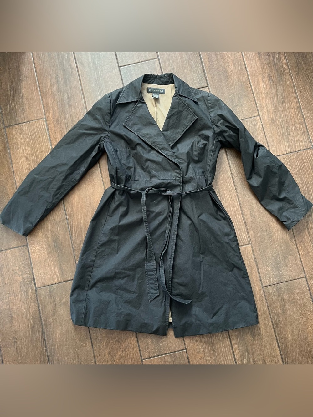 Banana Republic Black/Charcoal Belted Rain Coat Long Trench Jacket size M